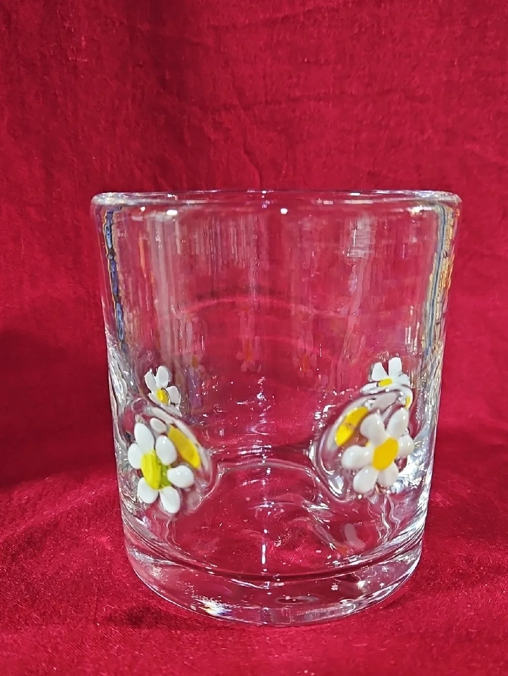 World Market Charm Daisy Inlay Double Old Fashioned Drinking Glass